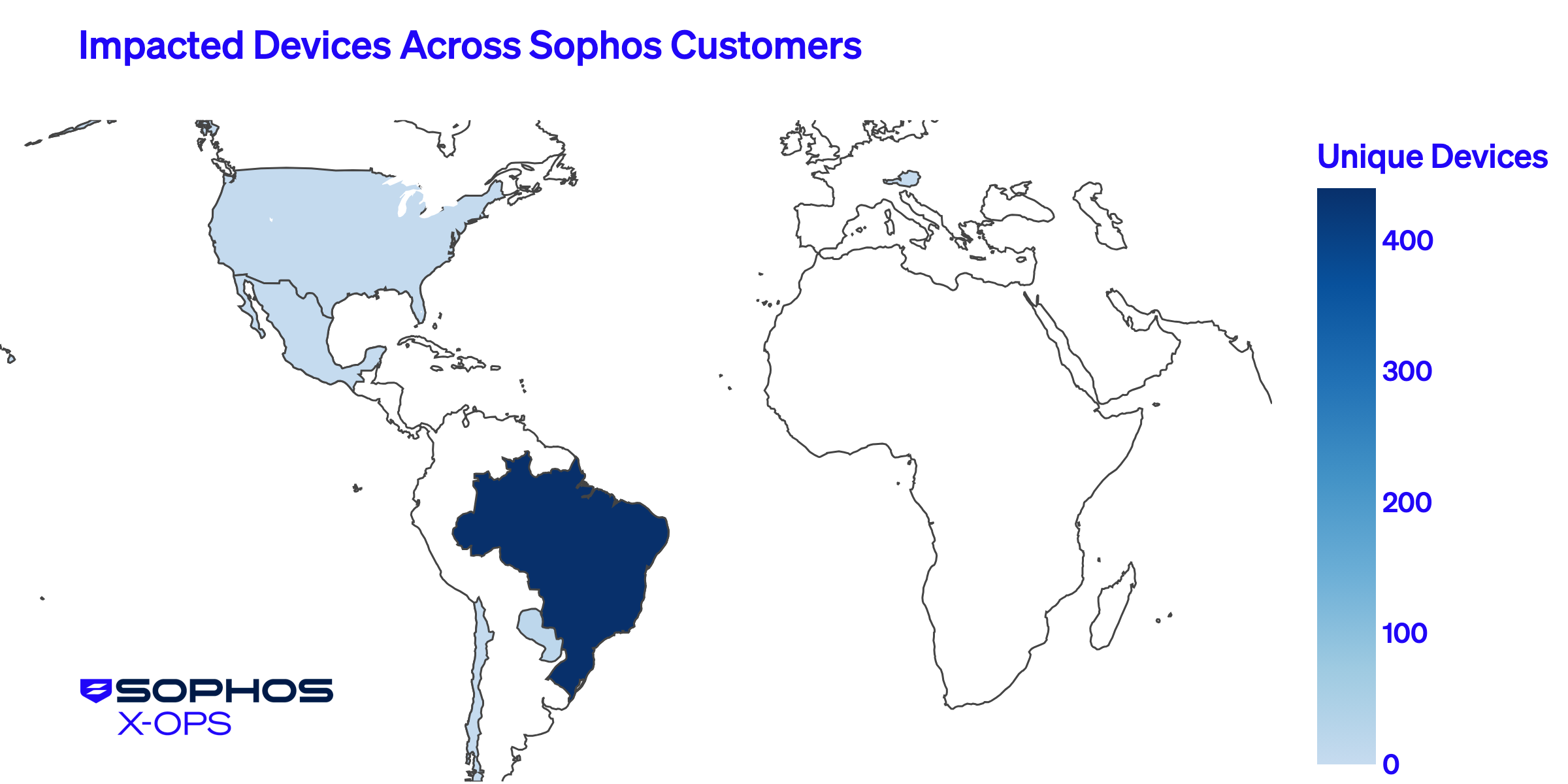 Map showing locations of impacted Sophos customer devices